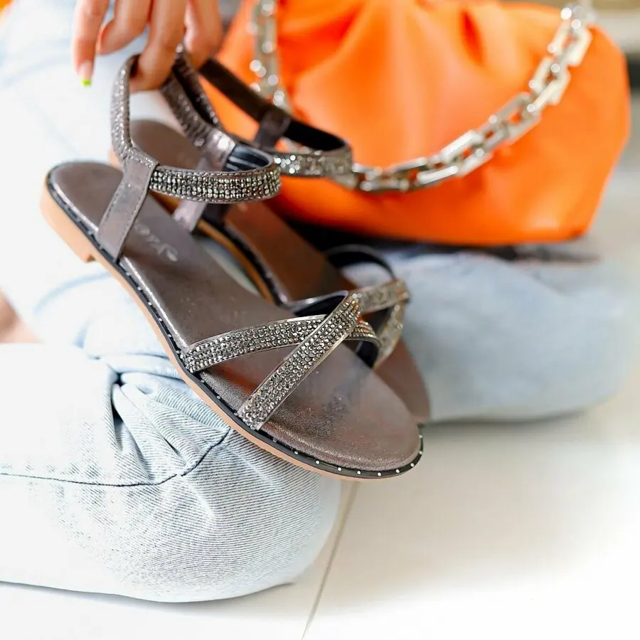 

Women Sandals Limoya Travion Silver Cross Stone Detailed Sandals