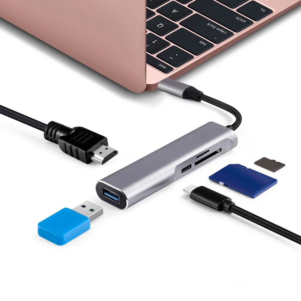 5 в 1 Type c на HDMI + PD кардридер USB 3 док станция C 4K адаптер штекер и фотография|USB-хабы| |