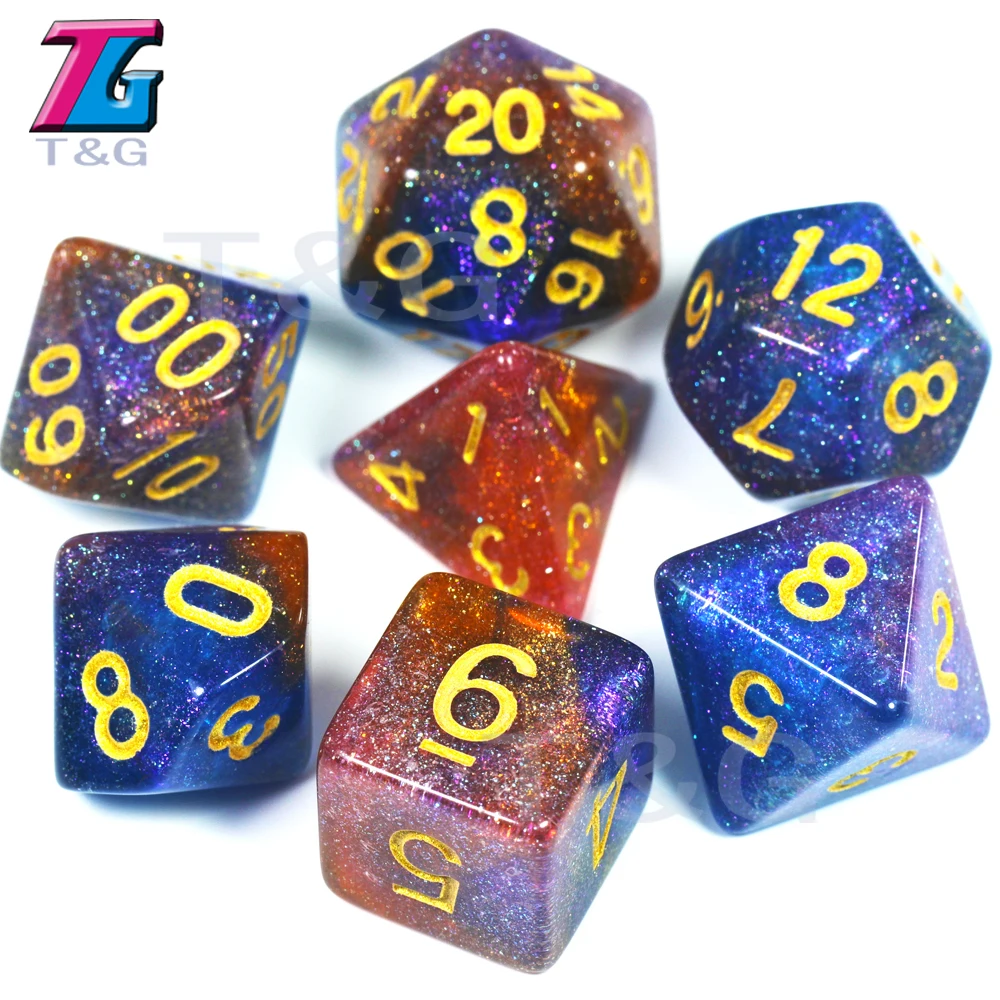 

T&G New Colorful Universe Galaxy Dice 7pcs/set D4-D20 with DND RPG gift Toys board games dice