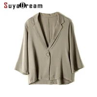 suyadream women silk blazer silk double joe 34 sleeves single breasted summer chic blazers 2021 spring autumn jackets