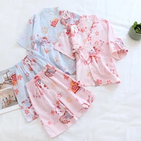 childrens simple cartoon sleepwear summer cotton pajamas suit kids japanese kimono home thin girls short sleeved pants lb836
