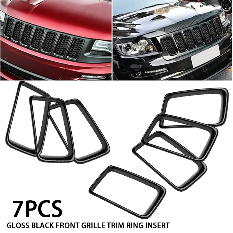 

7pcs/set Black ABS Car Exterior Insert Trim Front Grille Cover Ring Decoration For Jeep Grand Cherokee 2014-2016