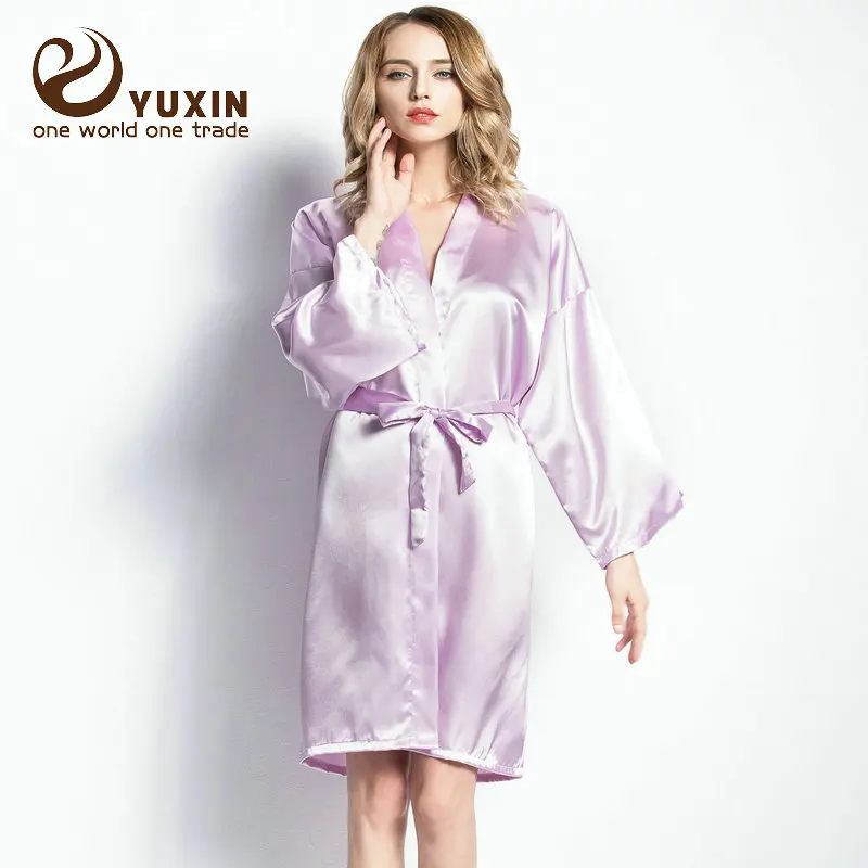 YUXNBRIDAL Атласный халат для невесты, Свадебный банный халат, одежда для невесты, Свадебный Однотонный женский халат до колена