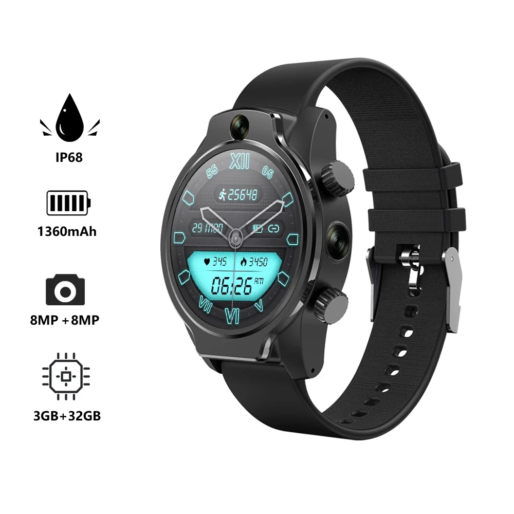 

Смарт-часы Rogbid Brave 4G LTE мужские, 3 + 32 ГБ, 8 Мп, водостойкие IP68