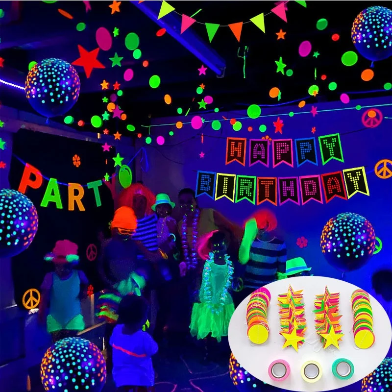 

Люминесцентная Бумажная гирлянда для вечерние, Бумажная гирлянда со звездами, подвесные Подвески, баннер на день рождения для свадебной ве...