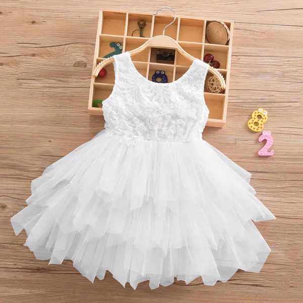 Sleeveless White Рождественские детские платья для девочек возрастом от 2 до 8 лет, одежда с длинными рукавами и круглым вырезом для маленьких девочек, платье розовое платье с открытой спиной для свадебной вечеринки - Цвет: Sleeveless White