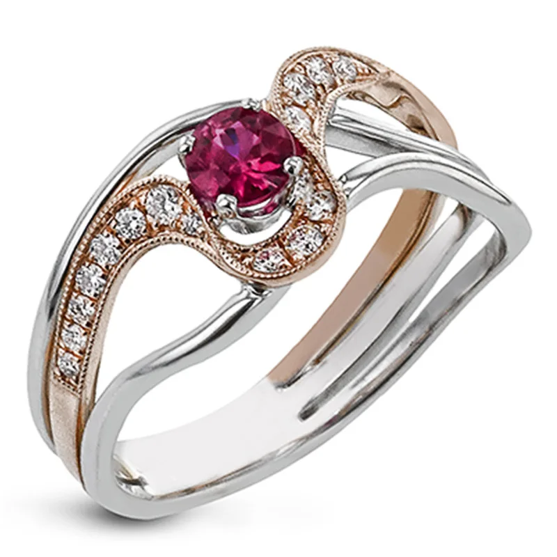

Vintage Female Round Crystal Stone Ring Rose Gold Silver Color Wedding Rings For Women Charm Hollow Geometry Engagement Ring