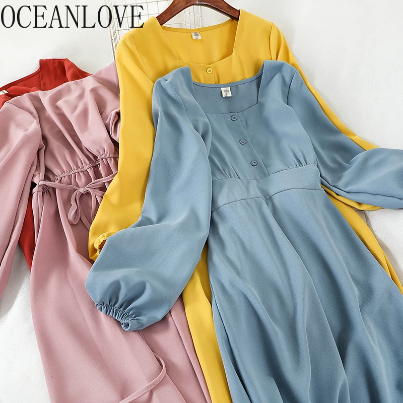 Женское платье с длинным рукавом OCEANLOVE Элегантное Длинное в Корейском стиле