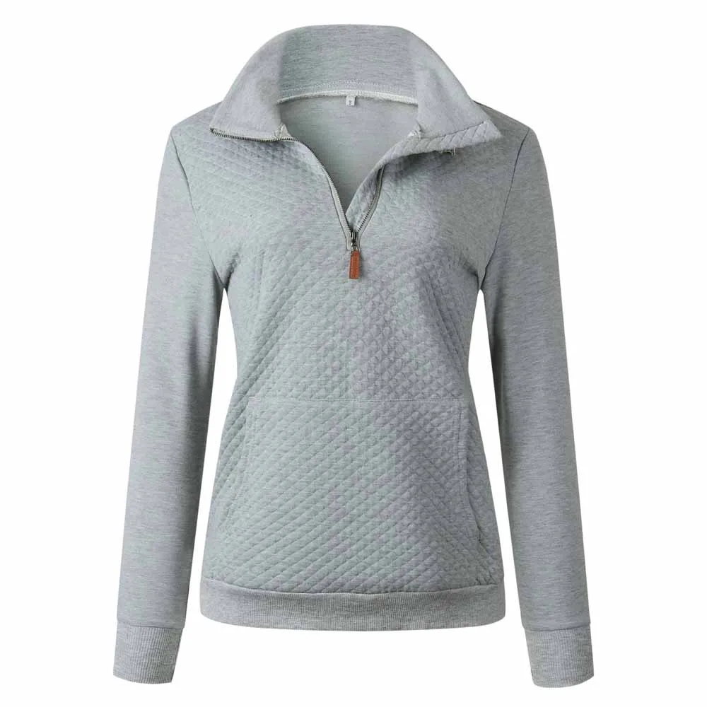 Женские свитшоты пуловер с отложным воротником и длинным рукавом карманами