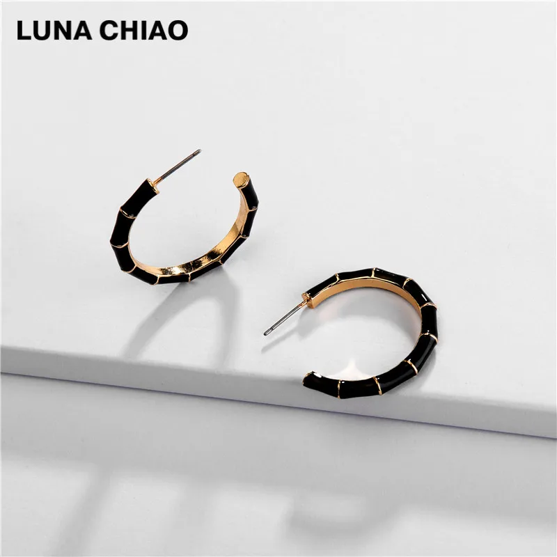 LUNA CHIAO Bamboo Дизайн большие серьги-кольца из металла модные эмалированные Серьги для женщин