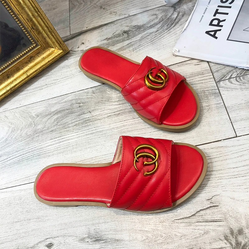 Женские шлепанцы цвет белый черный красный Новинка 2019 года модные летние пляжные