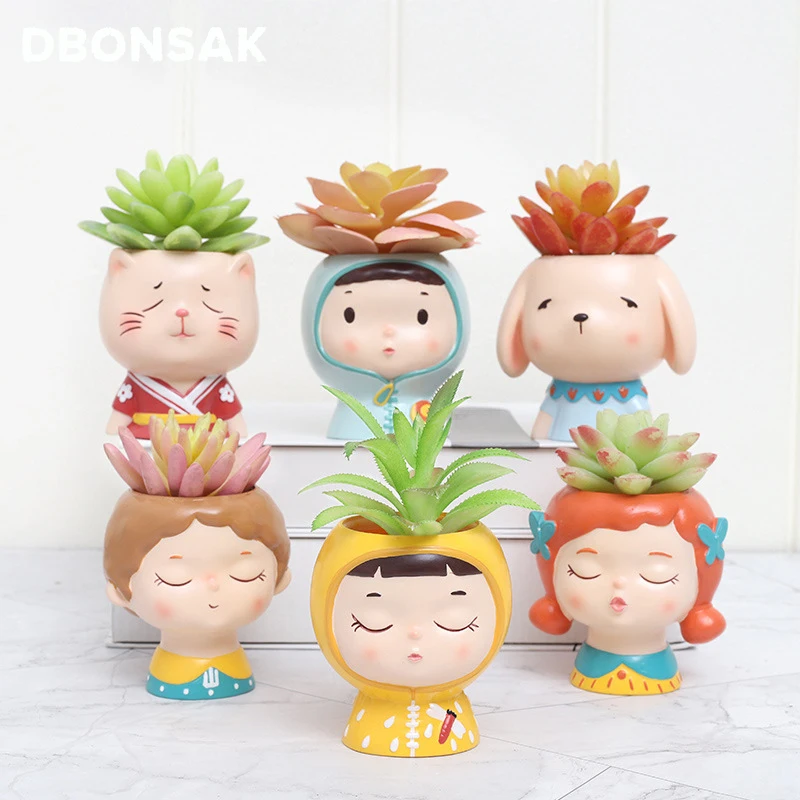

Cartoon Maneki Neko Flower Pot Boy Girl Portrait Flower Planter Succulent Plant Pot Home Decoration Cat Rabbit Animal Ornament