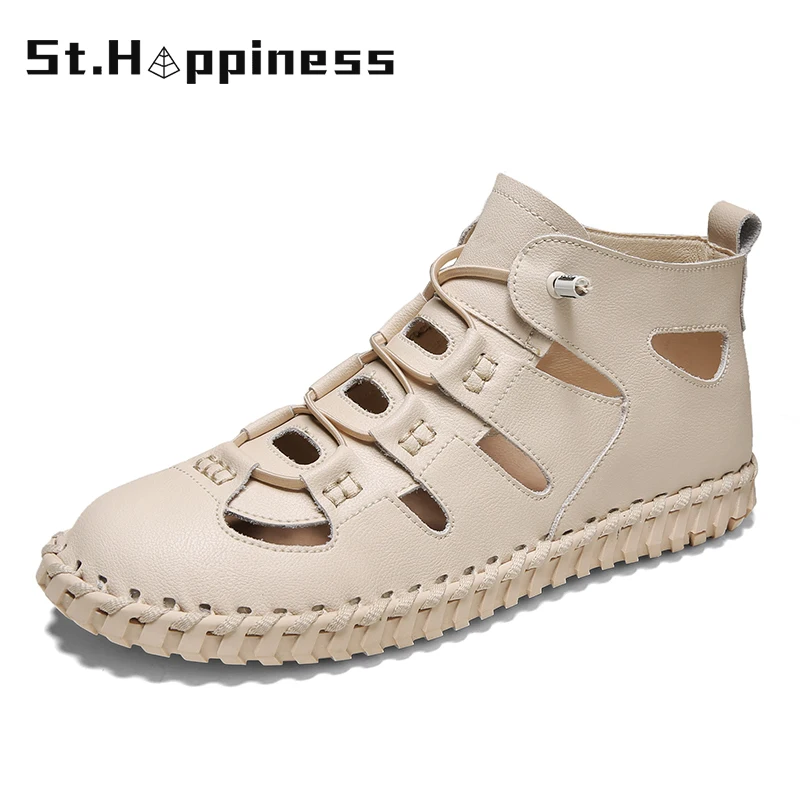 

2021 New Summer Fashion Men Leather Sandals Breathable Handmade Beach Sandals Outdoor Casual Sandals Gladiator Sandals Big Size