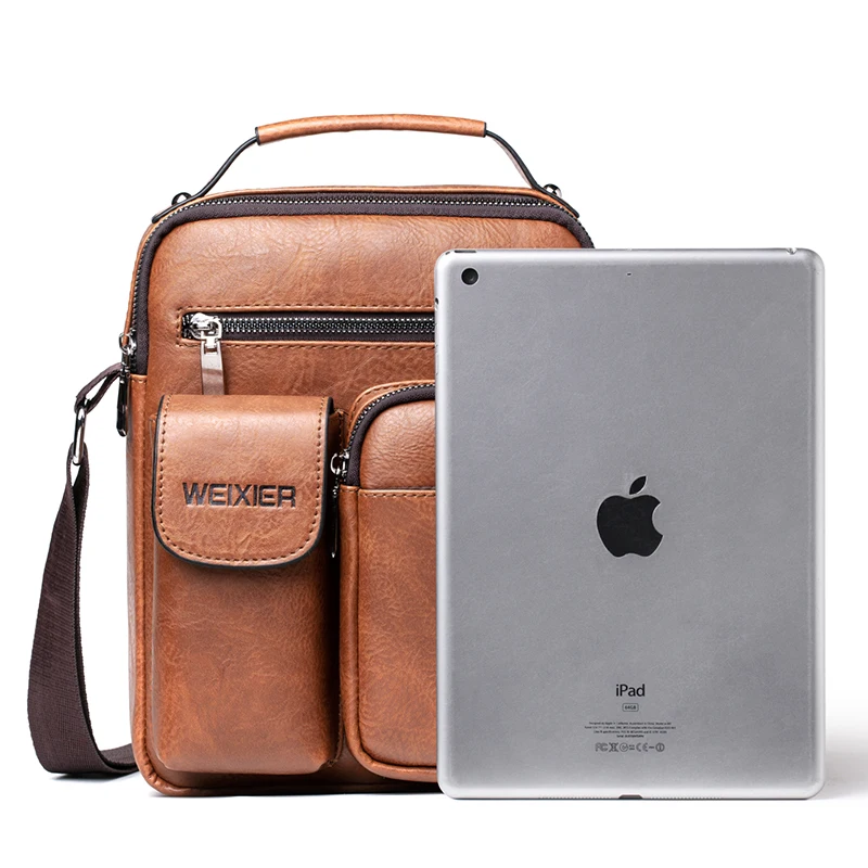 New Casual Men PU Leather Fashion Solid Zipper Shoulder Bags Small Travel Messenger High Capacity Bags Wholesale Good Quality