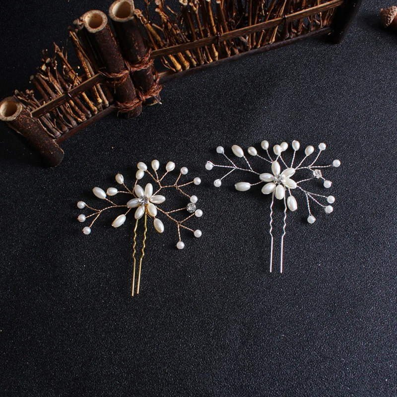 

Rose Prom Bride Bridesmaid Hair Accessories Pearl Hair Pin Clip Luxury Crystal Rhinestone Wedding Hairpins Sticks For Women