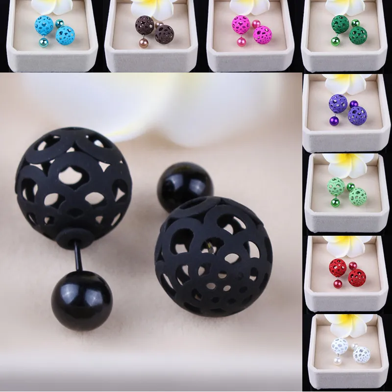 Серьги двойного размера жемчужные полые серьги в форме шара для женщин красные