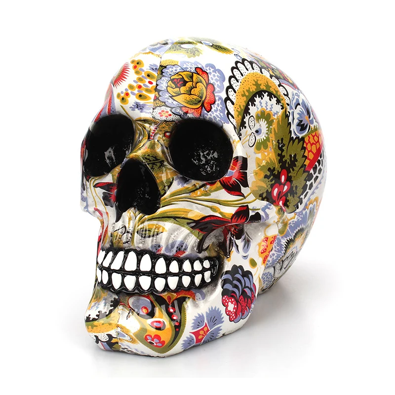 

Skull Ornaments Skull Colored Flower Painting Desktop Ornaments Halloween Decoration Gifts Modern Home Statue Decor