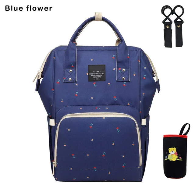 Blue flower Модная мама Материнство сумка для переноски подгузников Водонепроницаемый сумка для подгузников; рюкзак для путешествий USB большой Ёмкость сумка-рюкзак для ухода за ребенком - Цвет: Blue flower