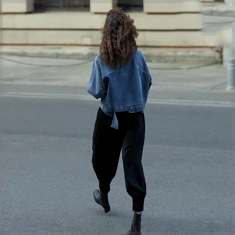 Женская однобортная джинсовая куртка Повседневная облегающая однотонная