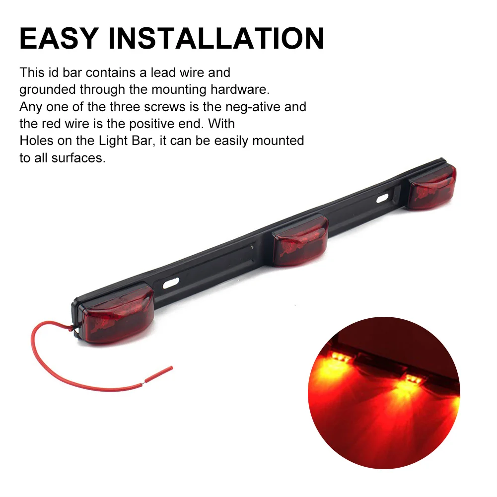 

Clearance LED Light Bar 12V 9LED Stainless Steel ID Marker Side Lights Red 3-Light LED Identification Lights for Truck Trailer
