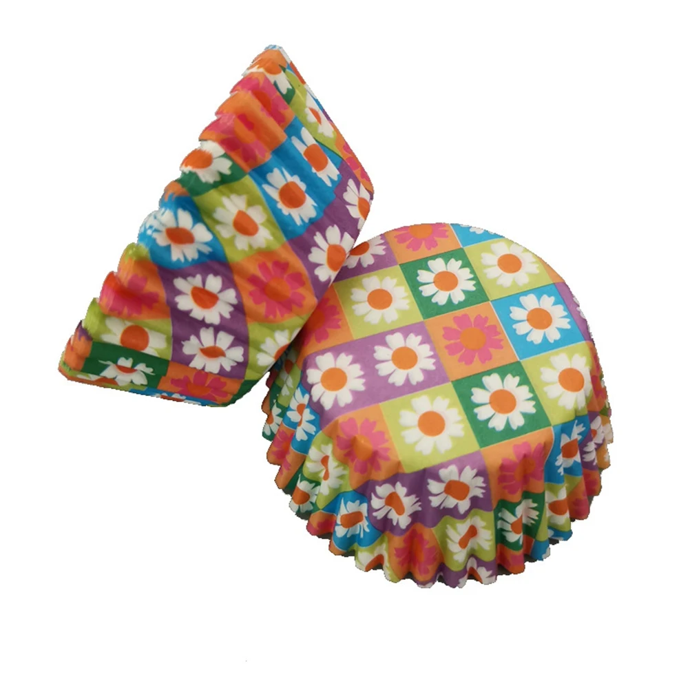 100 шт. бумажный стаканчик с цветочным принтом Маффин обертки для кексов бумажные