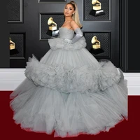 gray celebrity dresses ball gown strapless tulle tiered backless long famous formal red carpet dresses