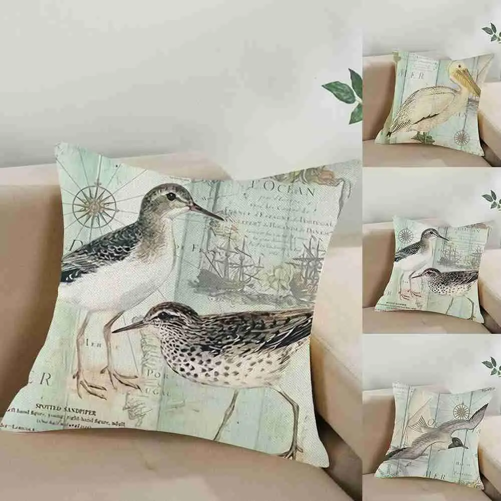 

Marine Animal Throw Pillows Cover Seagull Lobster Print Pillowcases For Home Office Sofa Chair Cushion Cover Pillow Cases