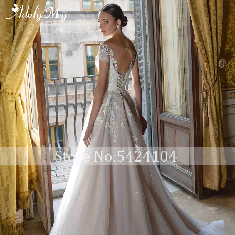 Винтажное платье для невесты Adoly Mey с круглым вырезом из блестящего тюля