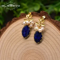 glseevo natural lapis lazuli leaf unusual drop earrings for women charm design dangle earrings fine jewelry wedding gift ge0897