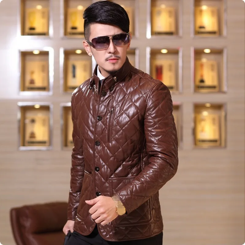Новинка зимы 2020 мужские теплые пальто из натуральной овечьей кожи на утином пуху