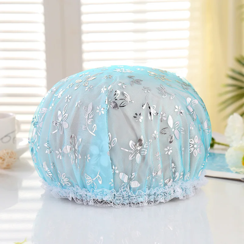 EVA double shower cap Waterproof shower cap Lace wire mesh boxed Face wash shower cap