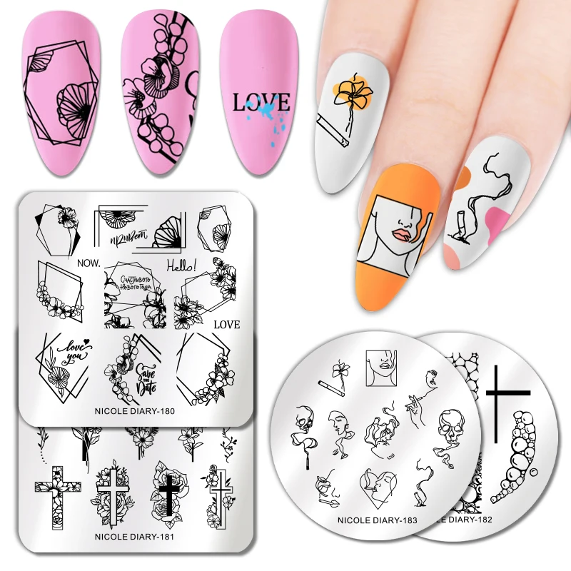 Николь дневник кружева цветок Фрукты ногтей штамповочные пластины Мраморный