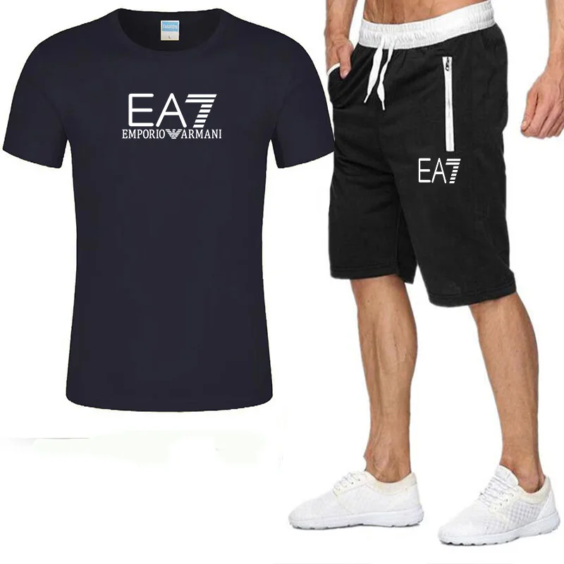 

EA7 summer new men's and women's fashion casual quick-drying T-shirt zipper pocket shorts 2 sportswear running fitness Traini