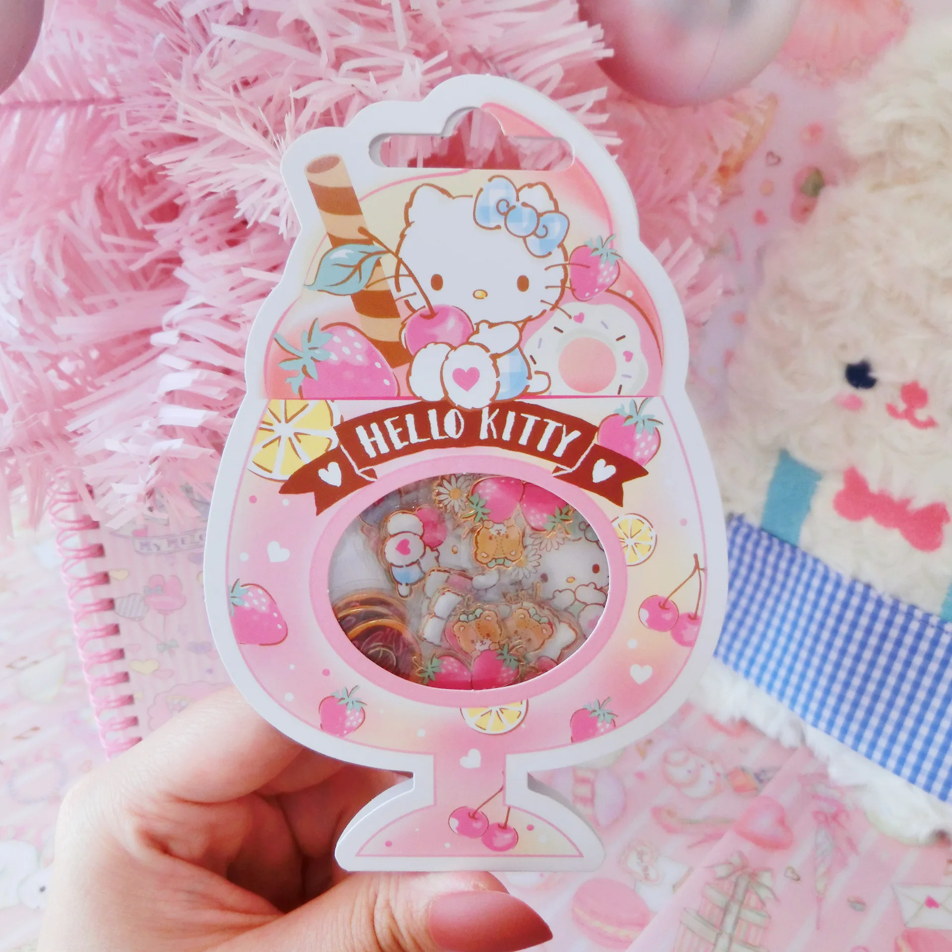 Sanrio мультяшная наклейка Hello Kitty в форме чашки мороженого милая с кристаллами DIY
