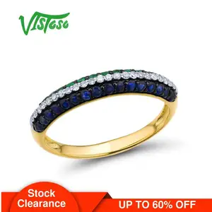 Женское золотое кольцо VISTOSO, обручальное кольцо из желтого золота 14 к 585 пробы с синим сапфиром и изумрудом