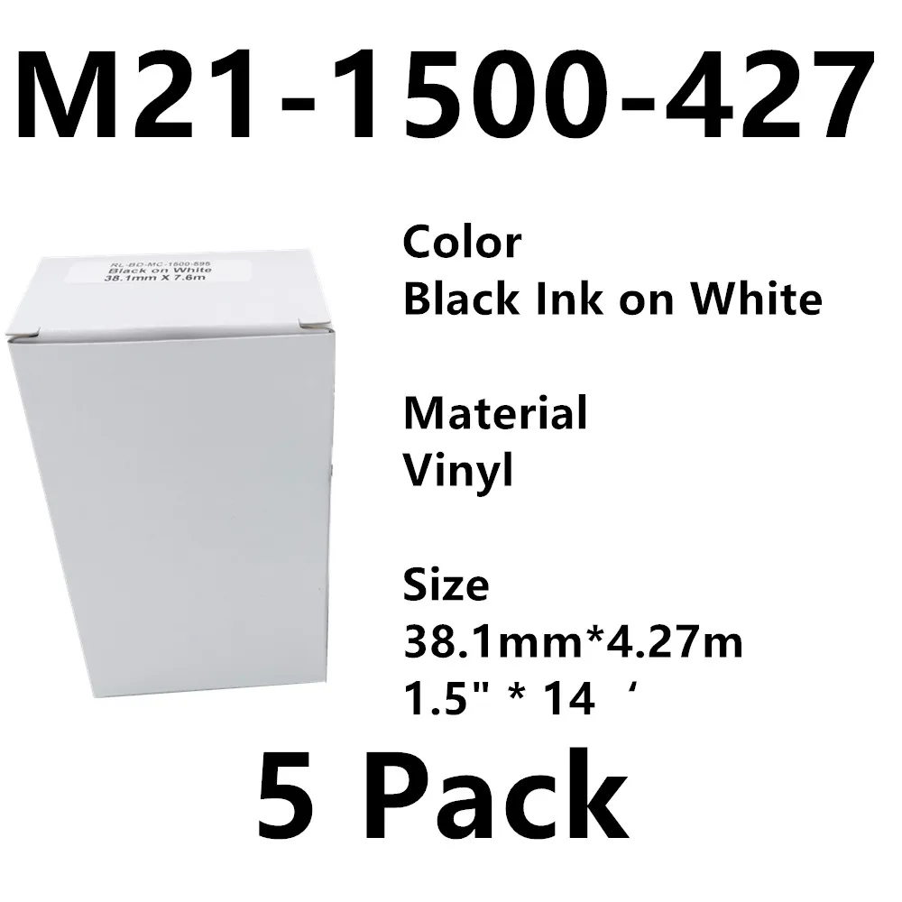 

10PK Bmp21 M21-1500-427 Label Tape Black On White vinyl film Compatible for BMP21 Plus ID PAL LABPAL Label Maker Cable label