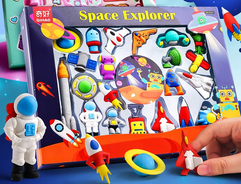 

Cartoon Kawaii Eraser Gift Box Special Children's Toys Gift Stationery Kindergarten Creative Cute Space Dinosaur Animal Box Set