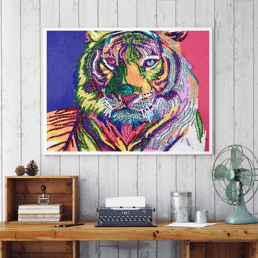 

Diamond painting Cartoon simulation tiger Cross Stitch Rhinestone Embroidery Home Decor Living room office sticker murals