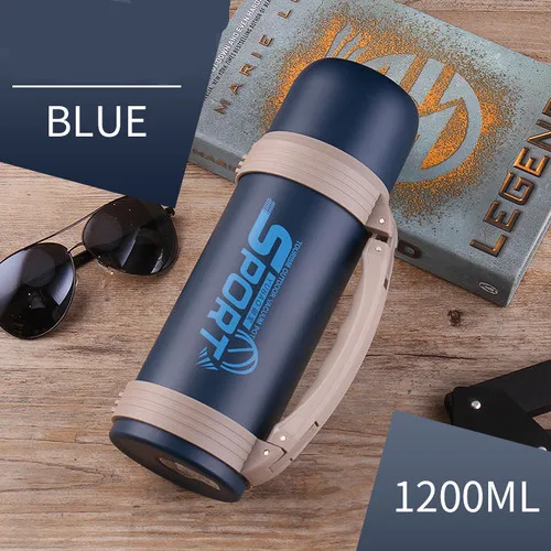 Blue1200ml 304 термос большой емкости из нержавеющей стали, 1200 мл, 1500 мл, 2л, для машины, для путешествий, портативная бутылка-термос л - Цвет: Blue1200ml
