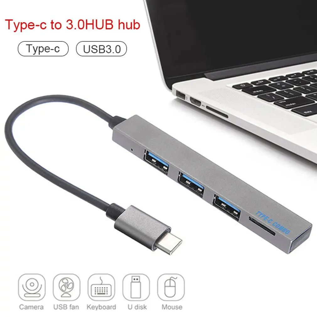 

4 in 1 USB 3.1 Type-C Hub To USB 3.0 Magnesium Alloy Hub With TF Reader Slot 3 Port For MacBook Pro/Air Hub OTG Function