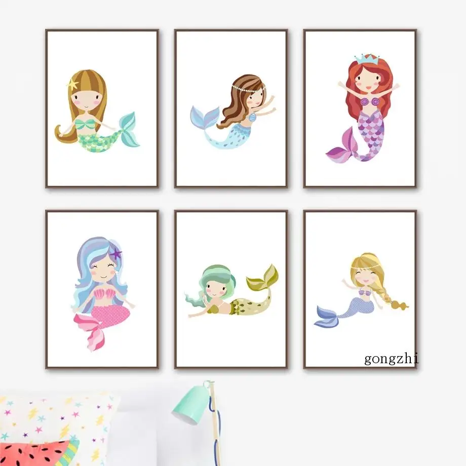 Постеры в скандинавском стиле с изображением милой принцессы-русалки красочная