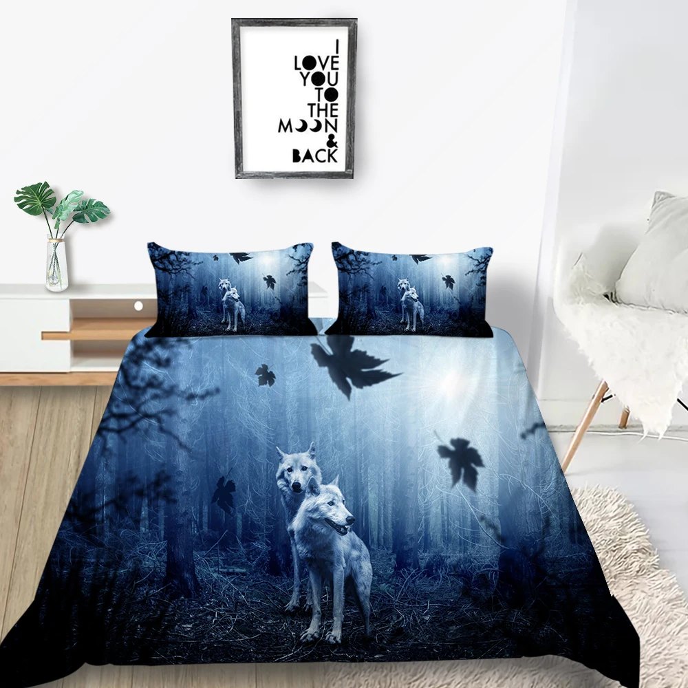 Комплект постельного белья Moon Night Wolf Модный мягкий Фэнтезийный с пододеяльником