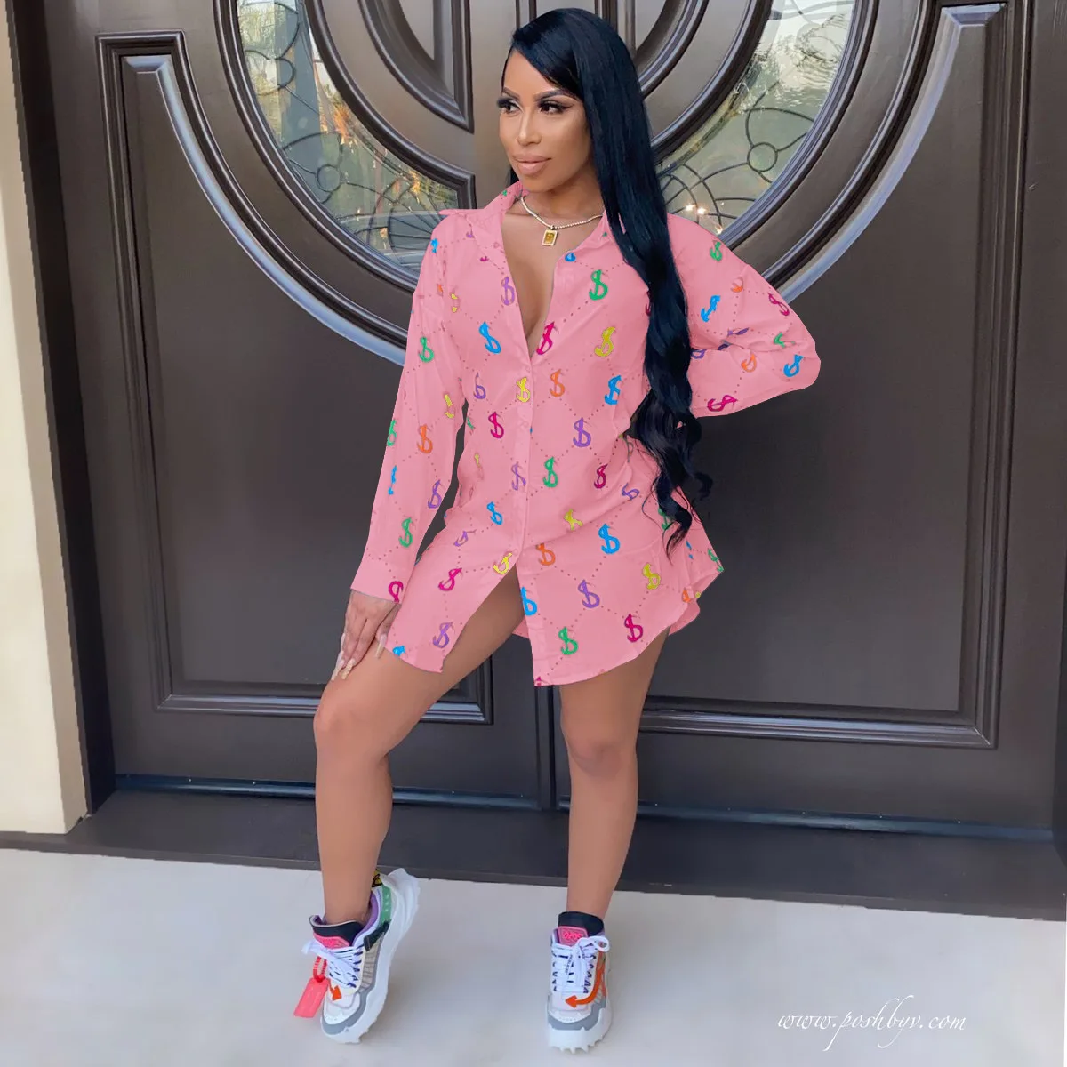 

Women Printed Shirt Dress Fashion Casual Long Sleeve Irregular Mini Shirt Dress Women