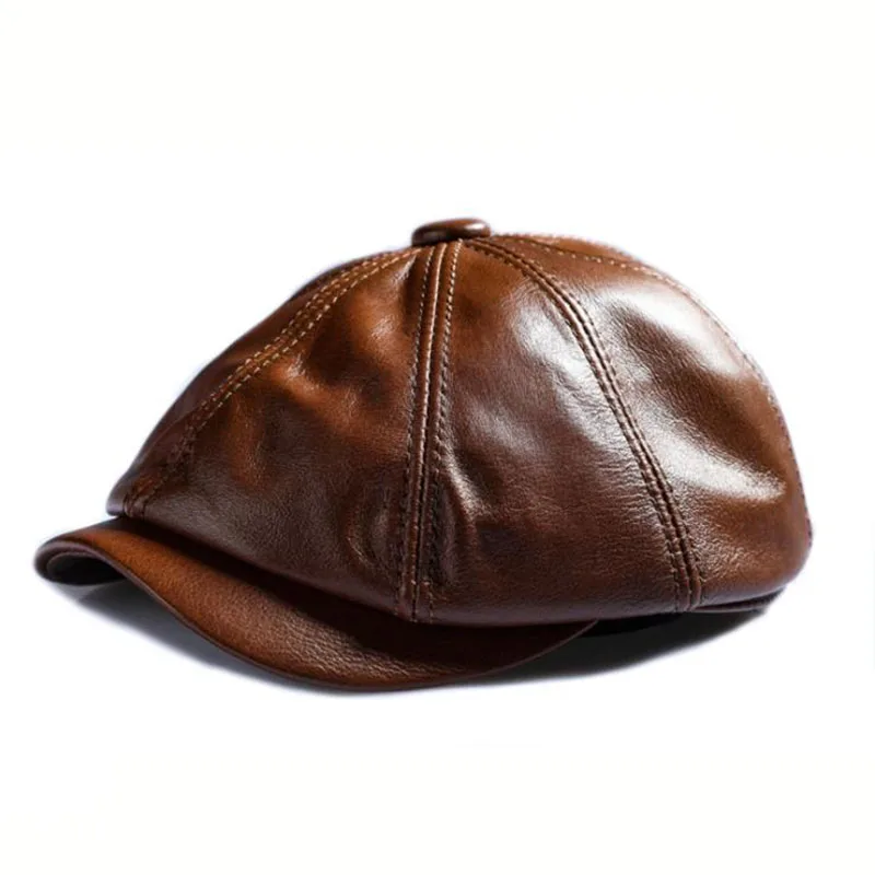 [JAMONT] Мужская теплая восьмиугольная кепка из натуральной кожи повседневная