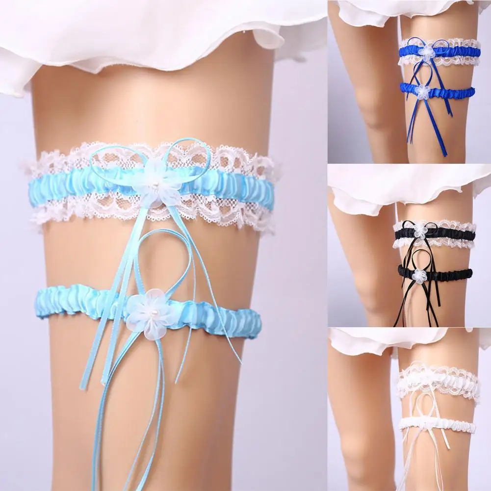 

Hot Sales!!2Pcs Women Garters Elastic Bowknot Lace Thigh Band Suspenders Garters Bridal Accessories for Wedding