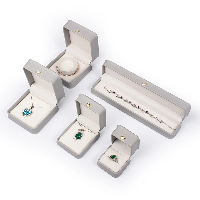 5PCS Square High-end Pu Leather Jewelry Ring Pendant Bracelet Box Golden Round Corner Crown Decoration 4 Colors Available