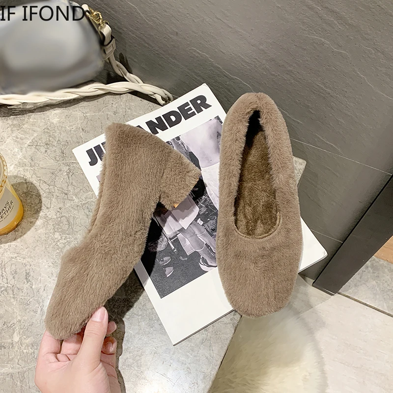 

IF IFOND Winter Women Shoes Thick Warm Plush Pumps Female Slip on Work Shoe Zapatillas Mujer Casual Low Heels Wedding Shoes 2020