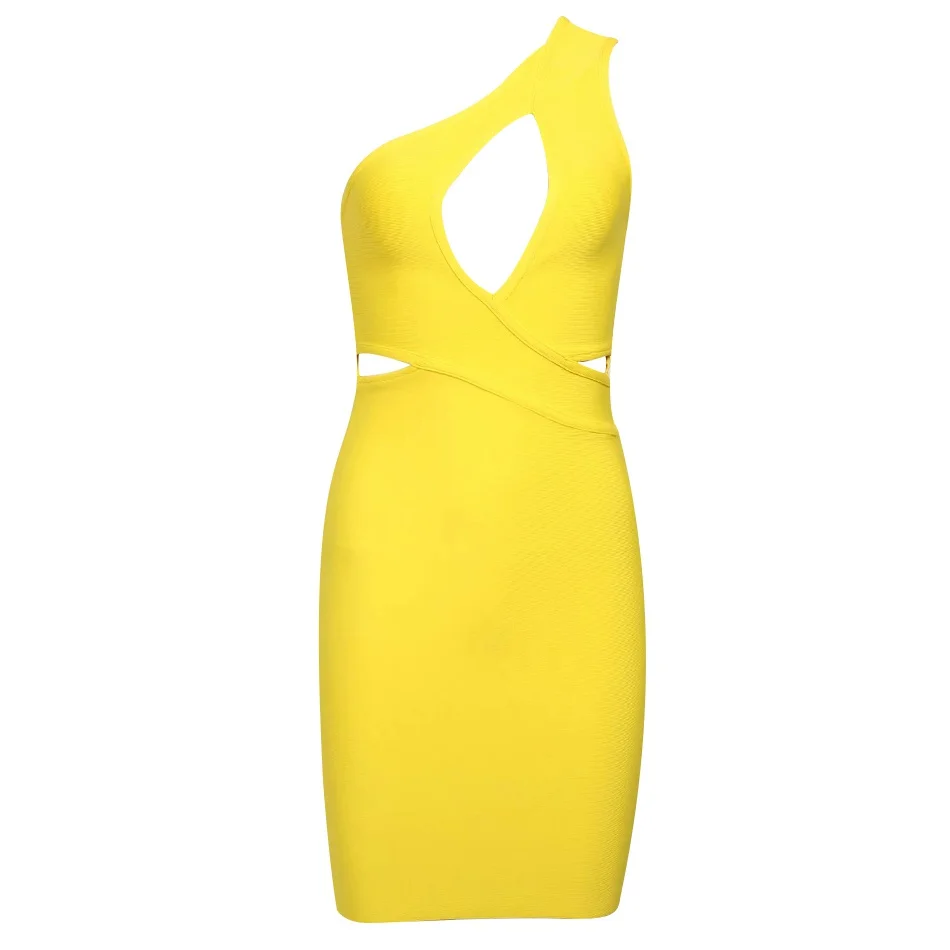 Seamyla Yellow One Shoulder Hollow out Bandage Dresses Summer Women Sexy Elegant Bodycon Evening Night Party Club 2019 Vestidos | Женская