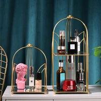 nordic luxury metal bird cage shaped multilayer glass mirror cosmetic storage shelve bedroom tabletop cosmetic receives rack