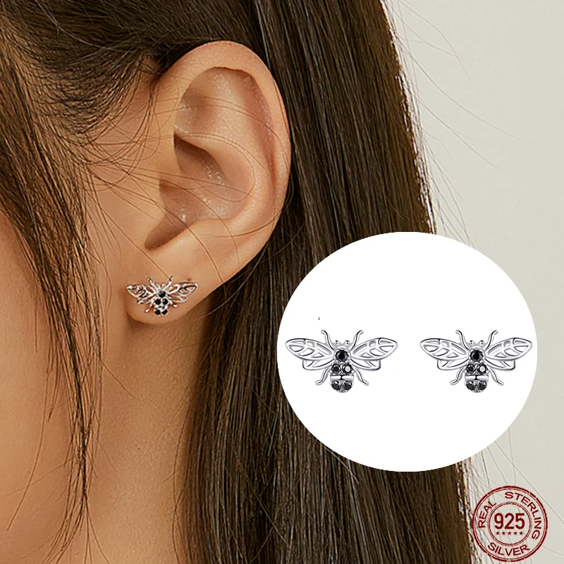 Женские серьги гвоздики в виде пчелы из серебра 100% пробы|Серьги-гвоздики| |
